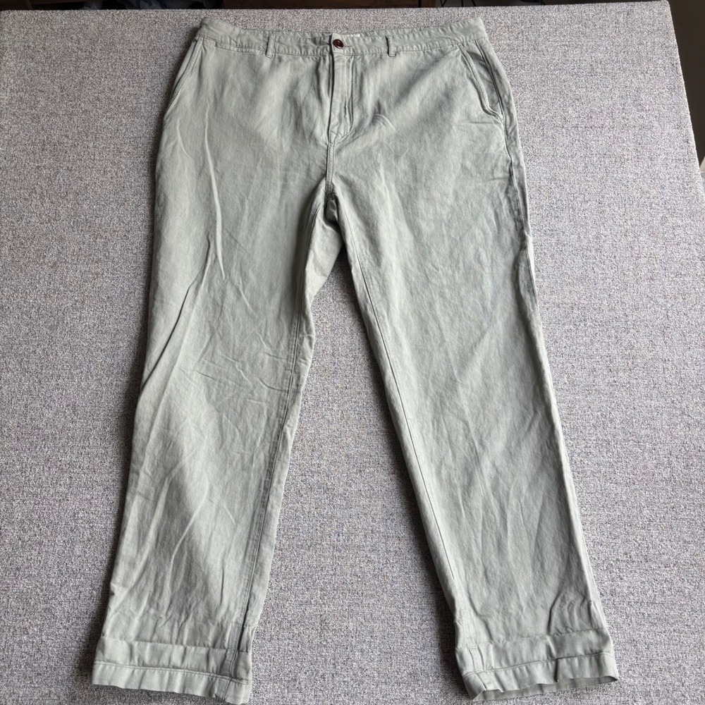 Flint and Tinder Pants Mens 40x32 Straight Fit Green Linen Blend Chino